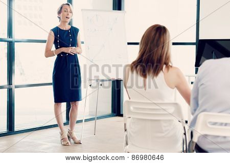 Businesswoman doing a presentaion in front of her collegues