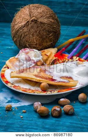 Baked Toast Smeared Ice Cream In Raspberry Jam
