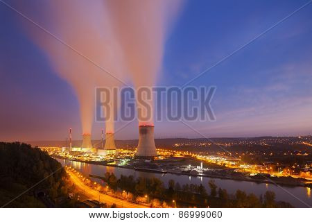 Nuclear Power Station At Night