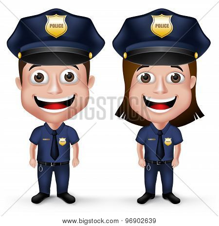 3D Realistic Friendly Police Characters Policeman and Policewoman