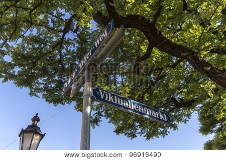 Street Sign Of Viktualienmarkt In Munich, Bavaria, Germany, 2015