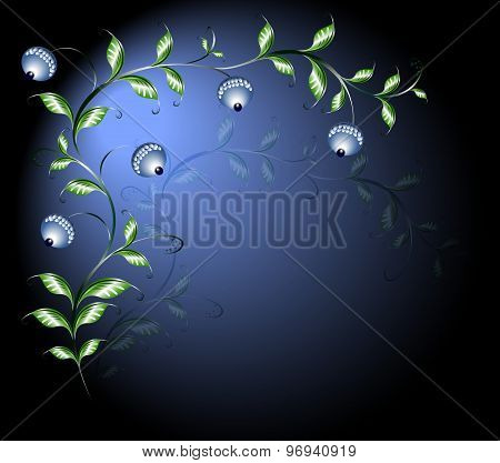 Border of branches with flower buds. EPS10 vector illustration