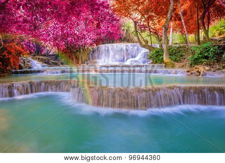Waterfall In Rain Forest (tat Kuang Si Waterfalls At Luang Prabang, Laos)