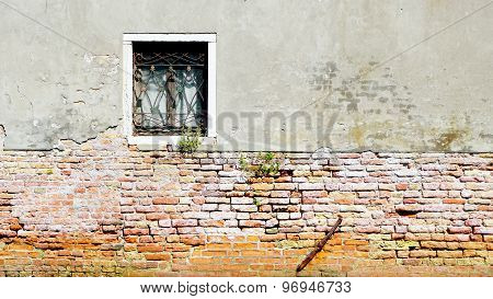 Window And Ancient Decay Wall Half Brick Wall