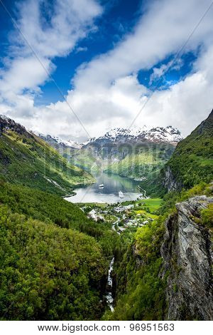 Geiranger fjord, Beautiful Nature Norway. It is a 15-kilometre (9.3 mi) long branch off of the Sunnylvsfjorden, which is a branch off of the Storfjorden (Great Fjord).