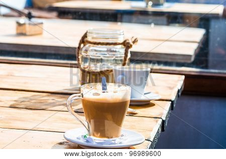 Cup Of Coffee In The Restaurant On The Beach