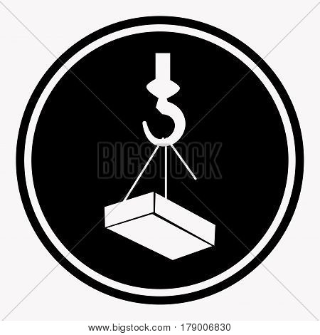 Attention construction caution sign with heavy block on crane hook symbol. Warning or danger precaution vector isolated icon or label