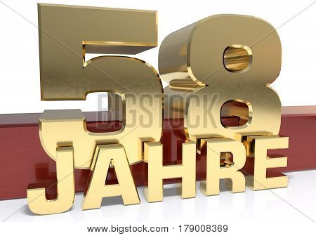 Golden digit fifty eight and the word of the year. Translated from the German - years.3D illustration