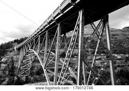 A monochrome image of Midgley Bridge in Sedona Arizona.
