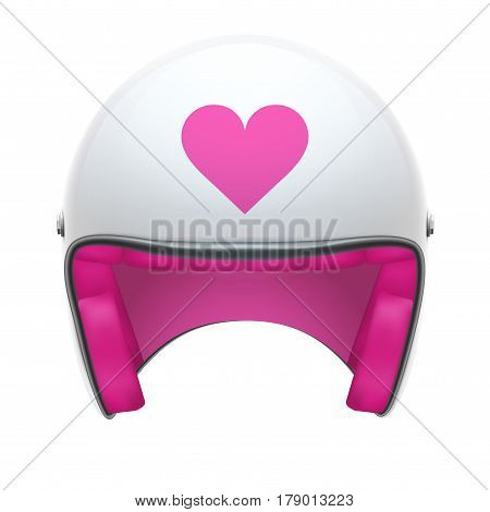 White and Pink womens Motorcycle Helmet. Transport illustration on white background.