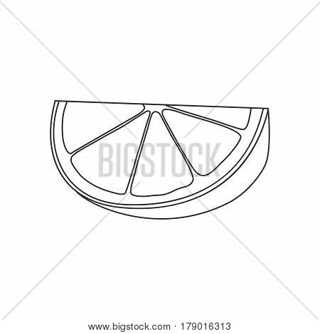 Isolated black outline slice of citrus: orange grapefruit or lemon on white background.