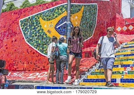 People At The Selaron Area Connecting Lapa And Santa Teresa  In Rio