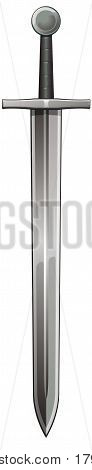 Medieval sharp steel sword on a white background