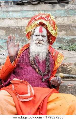 Holy Man Posing At Varanasi On India