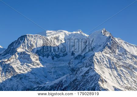 Image in winter of the highest European mountain peak Mont Blanc.