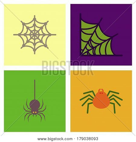 assembly of flat icons halloween spider web