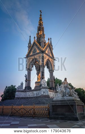 Prince Albert Memorial - Iconic Gothic Memorial to Prince Albert from Queen Victoria. Memorial near Kensington Gardens in London was constructed in 1876.