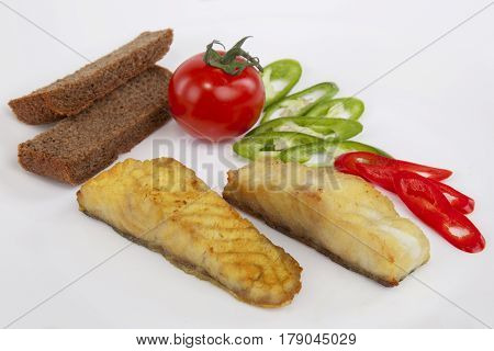 Dishes from sturgeon. Cooked sturgeon. Steak from sturgeon.