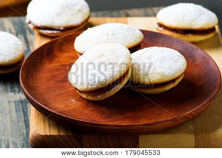 alfajores cookies . . style rustic.selective focus