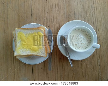 breakfast bread cheese and soy milk cup
