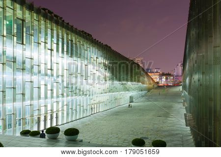 Seoul, South Korea - March 28, 2017: Night Shot Of Underground Library Of Ewha Womans University - S