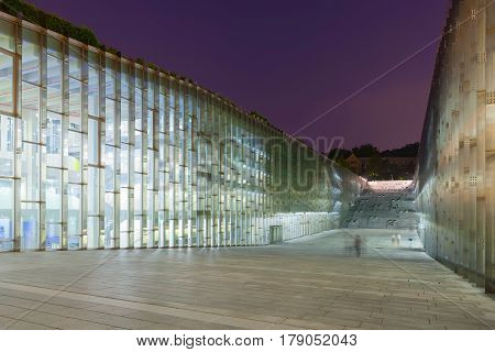 Night Shot Of Underground Library Of Ewha Womans University - Seoul, South Korea