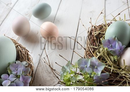 Easter still life with a nest in vintage style for greetings