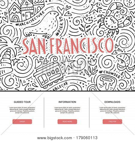 Website template with San Fransisco symbols. Clean and modern design.