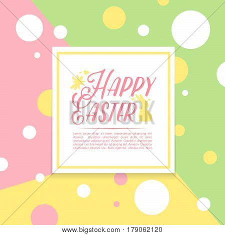 Banner design template with geometric decoration for spring Easter. The square frame on pastel geometric background. Invitation with logo for happy easter holiday with rabbit silhouette