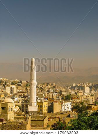 View to Taiz old city and Muzaffariyya aka Modhafer Mosque in Yemen