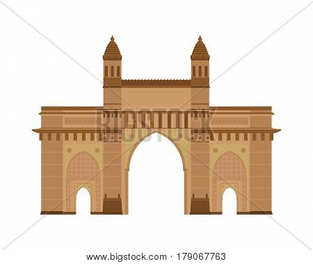 Gate of India Mumbai (Bombay). Isolated on white background vector illustration.