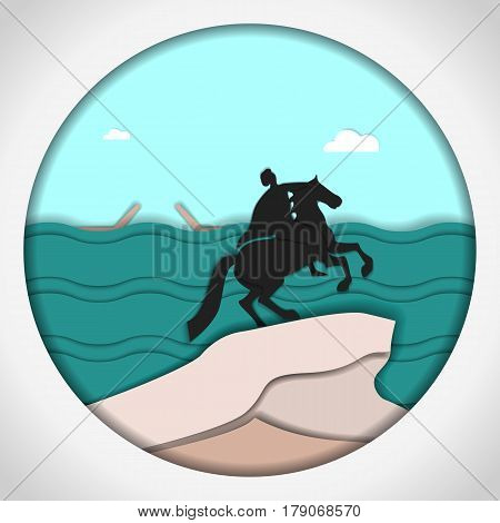 Paper applique style Card with application of monument to Peter the Great The copper rider, St. Petersburg. Postcard.Vector illustration.