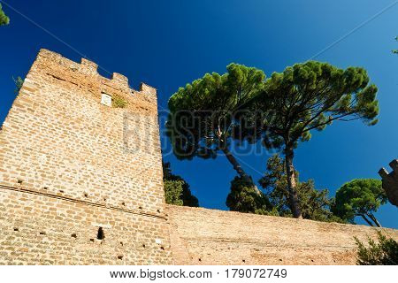 The ancient Aurelian Walls in Rome, Italy