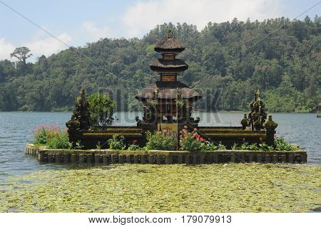 Bedugul, Indonesia - 11 February 2013: Pura Ulun Danu Bratan famous temple on the lake at Bedugul on Bali, Indonesia.