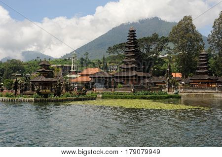 Bedugul, Indonesia - 11 February 2013: Pura Ulun Danu Bratan famous temple on the lake at Bedugul on Bali, Indonesia.