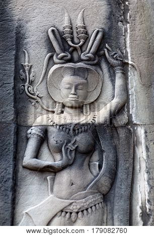Ancient Reliefs At Angkor Wat Temple, Cambodia