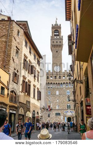 FLORENCE, ITALY - July 25, 2016. Street view of Old Town Florence Tuscany, Italy. is the capital city of the Italian region of Tuscany, with approximately 382,000 inhabitants
