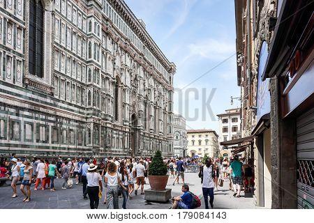 FLORENCE, ITALY - July 25, 2016. Street view of Old Town Florence Tuscany, Italy. is the capital city of the Italian region of Tuscany, with approximately 382,000 inhabitants