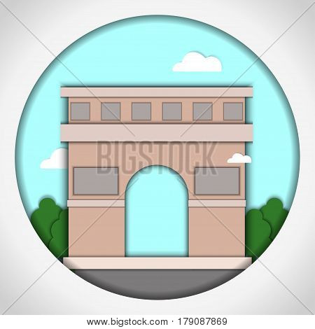 Paper applique style Card with application of Triumphal Arch, Paris, France. Postcard.