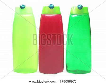 bottles of shampoo and shower gel cosmetic