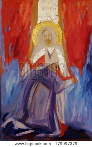 BUDASEVO, CROATIA - NOVEMBER 05: Blessed Aloysius Stepinac, altarpiece in the parish Church of Blessed Aloysius Stepinac in Budasevo, Croatia on November 05, 2007