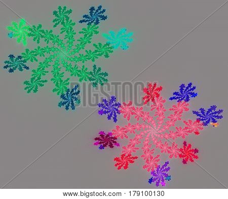 the abstract fractal symmetrical and colorful snowflakes