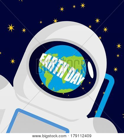Earth Day. Helmet astronaut and planet reflected. cosmonaut cap