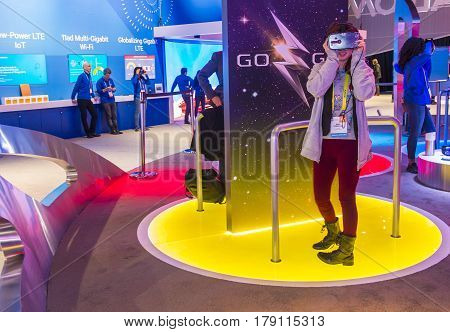 LAS VEGAS - JAN 08 : The Qualcomm booth at the CES show held in Las Vegas on January 08 2017 CES is the world's leading consumer-electronics show.