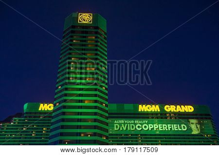 LAS VEGAS - NOV 24 : MGM hotel and casino on November 24 2016 in Las Vegas. The MGM Grand is the third largest hotel in the world and the largest hotel resort complex in the USA
