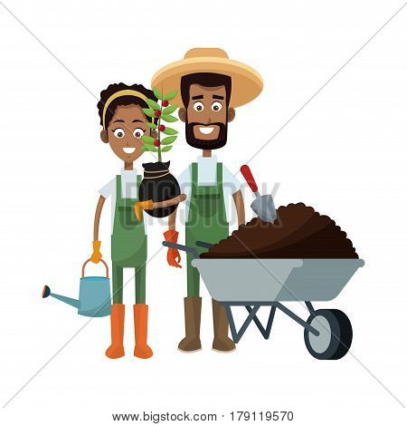 gardener couple cartoon icon over white background. colorful design. vector illustration