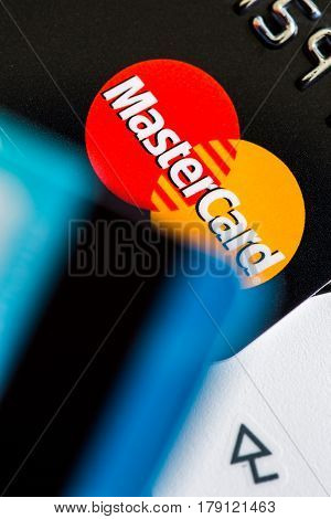 Benon, France - Feb 08, 2017: Credit Cards On The Keyboard,close Up Photo
