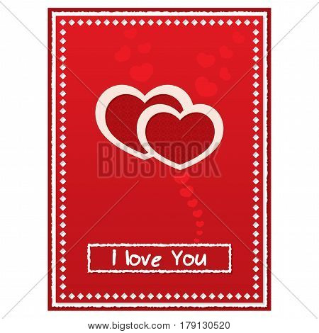 Valentine's Day red card with two shapes of hearts