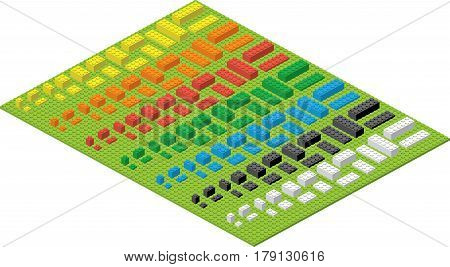 Children brick toy simple colorful bricks on green pad