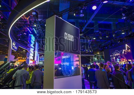 LAS VEGAS - JAN 08 : The Intel booth at the CES show in Las Vegas on January 08 2017 CES is the world's leading consumer-electronics show.
